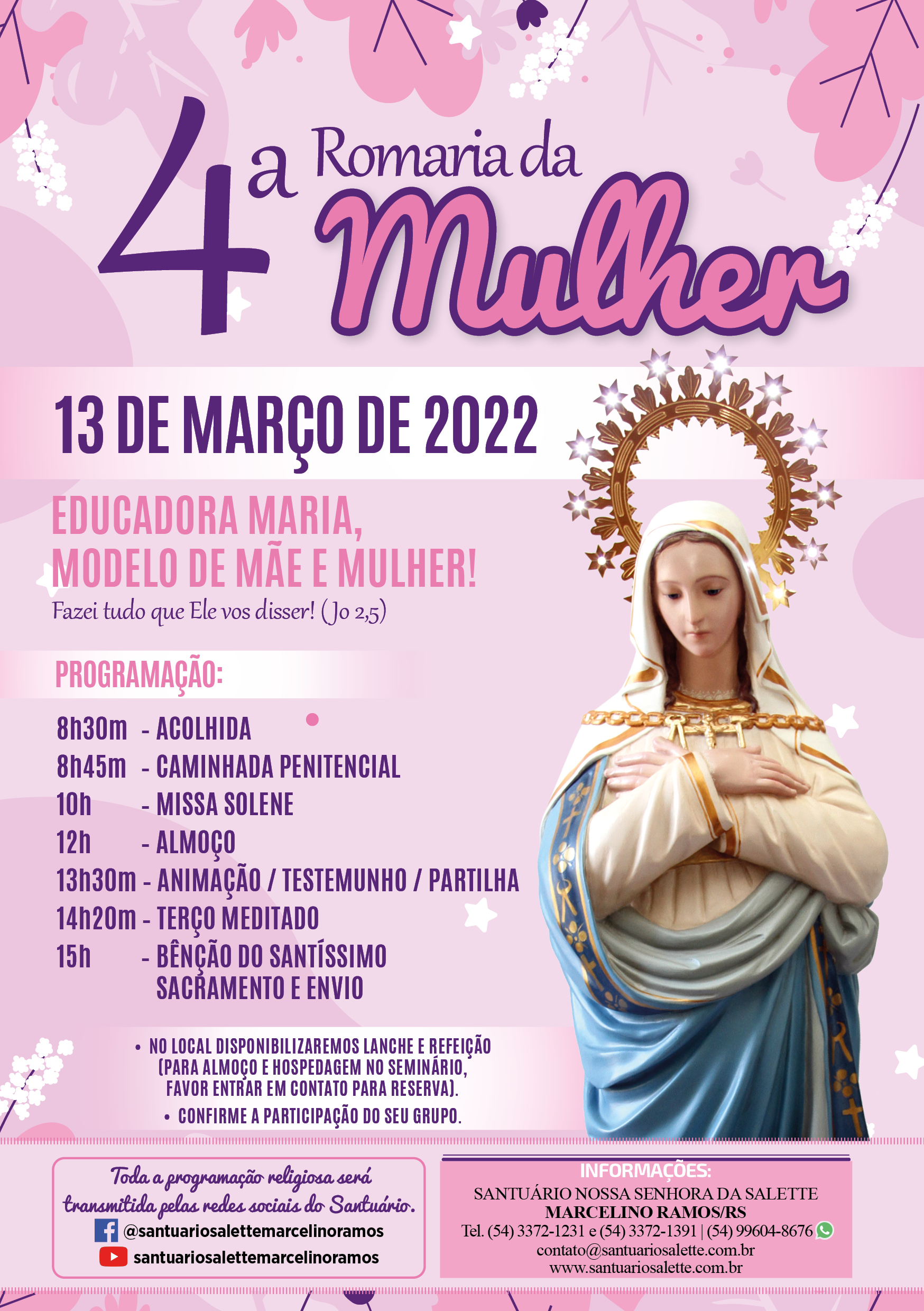 Ir para  <p><big>&nbsp; O <strong>Santu&aacute;rio Salette</strong>, em Marcelino Ramos/RS, promove para o domingo, <strong>13 de mar&ccedil;o de</strong> <strong>2022</strong>, a...